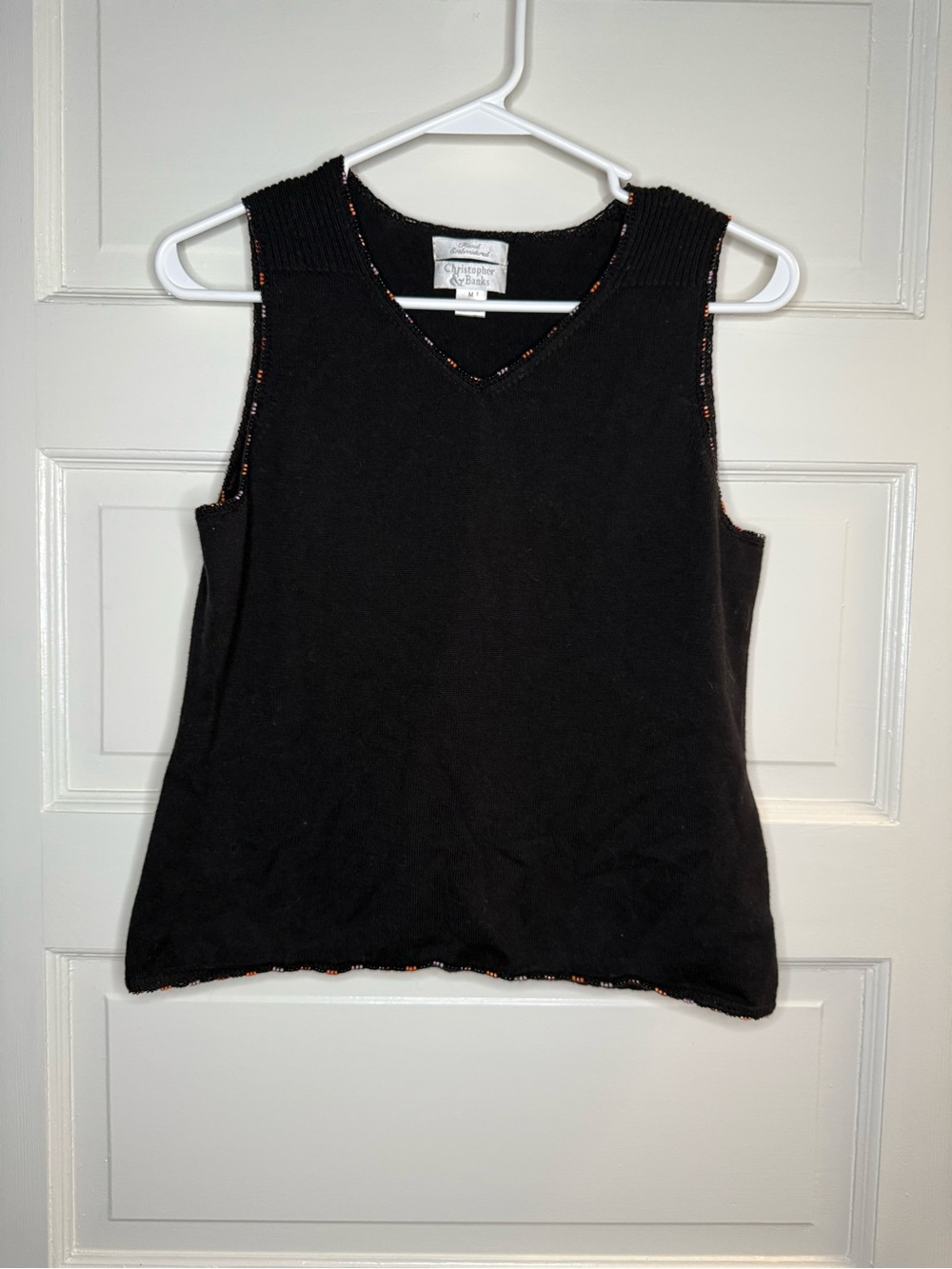 Christopher & Banks Black V-Neck Sleeveless Knit Tank with beaded trim